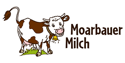 logo Moarbauer Milch: Eine lächelnde Kuh neben dem Schriftzug Moarbauer Milch logo Moarbauer Milch: Eine lächelnde Kuh neben dem Schriftzug Moarbauer Milch